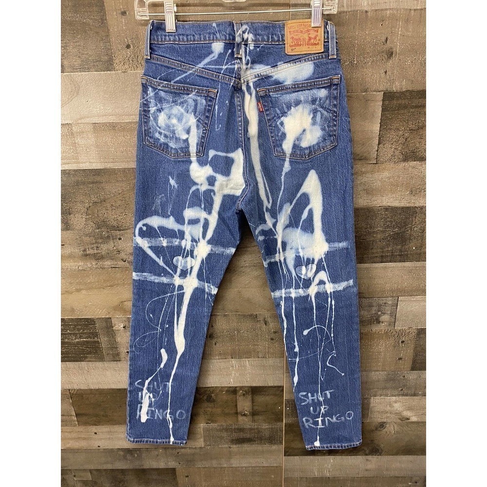 VTG 90s Levis 501 Button Fly Denim‎ Jeans Medium Wash Bleach Dye Women’s 28x32